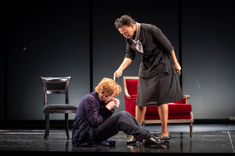 Dan Donohue as Leontes, left. and Christiana Clark as Paulina.